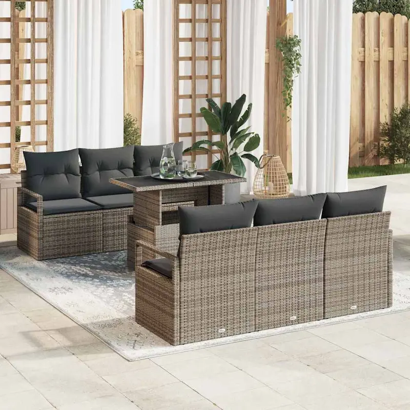 Conjunto de sofá de jardín 7 pcs Gris ratán sintético