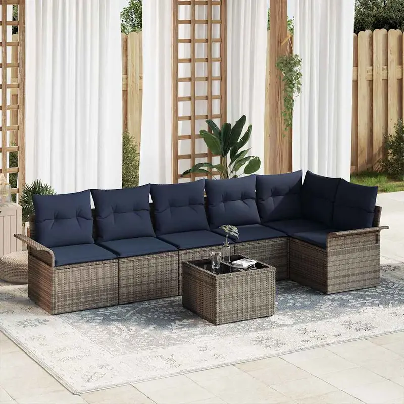 Conjunto de sofá de jardín 7 pcs Gris ratán sintético