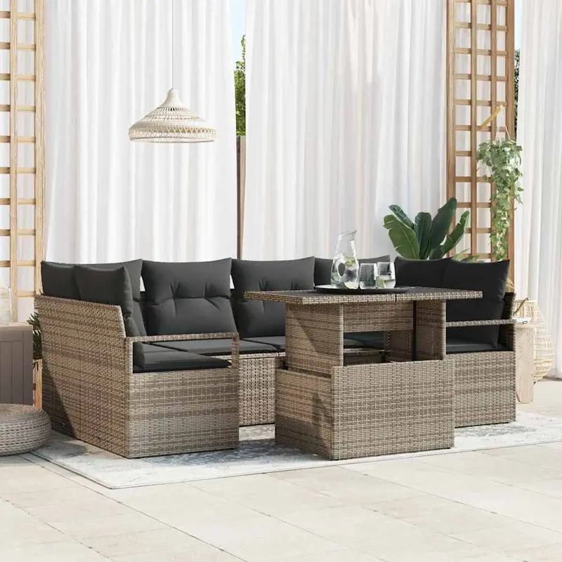 Conjunto de sofá de jardín 7 pcs Gris ratán sintético