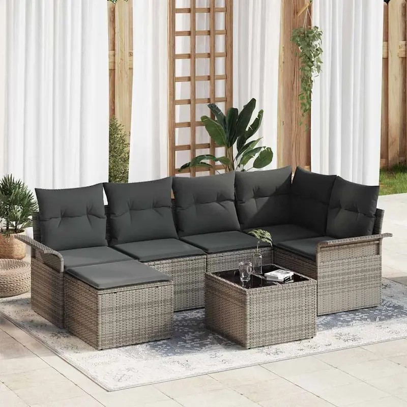Conjunto de sofá de jardín 7 pcs Gris ratán sintético