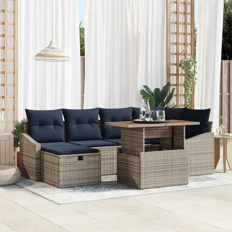 Conjunto de sofá de jardín 7 pcs Gris ratán sintético