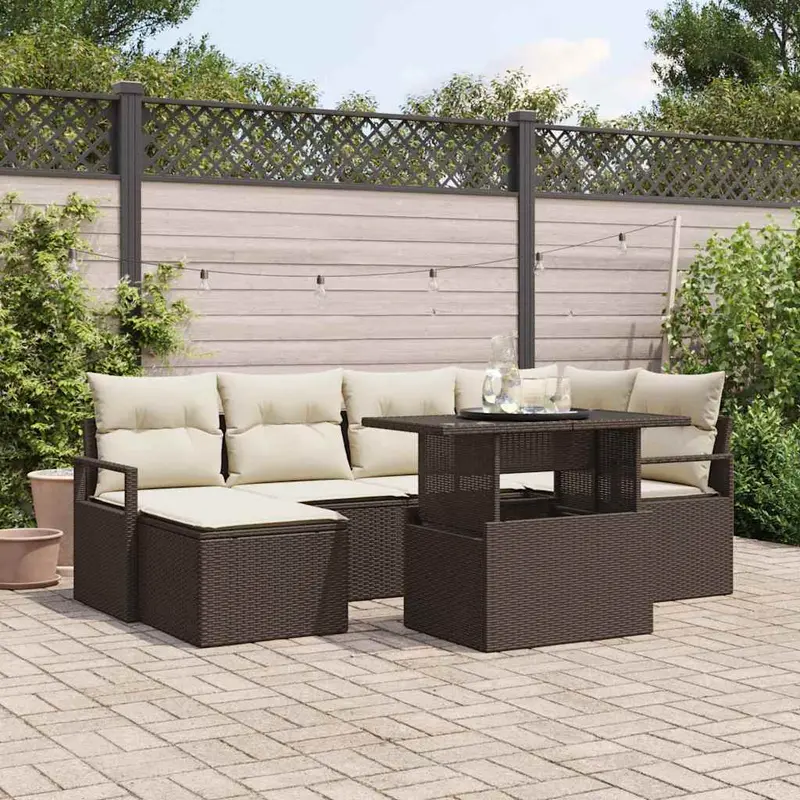 Conjunto de sofá de jardín 7 pcs Marrón Poliratán