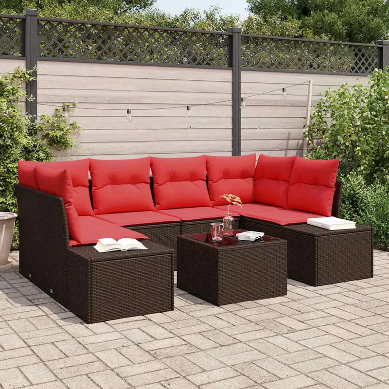 Conjunto de sofá de jardín 7 pcs Marrón ratán sintético