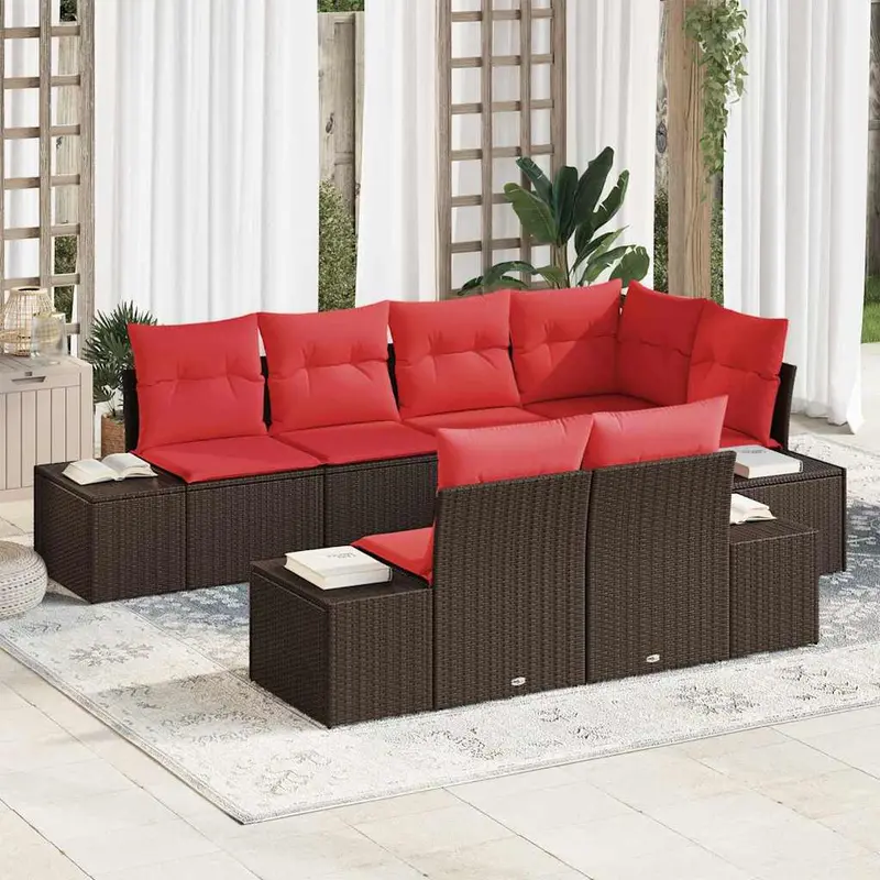 Conjunto de sofá de jardín 7 pcs Marrón ratán sintético