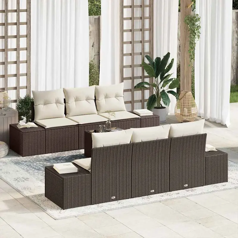 Conjunto de sofá de jardín 7 pcs Marrón ratán sintético