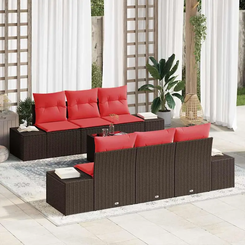 Conjunto de sofá de jardín 7 pcs Marrón ratán sintético