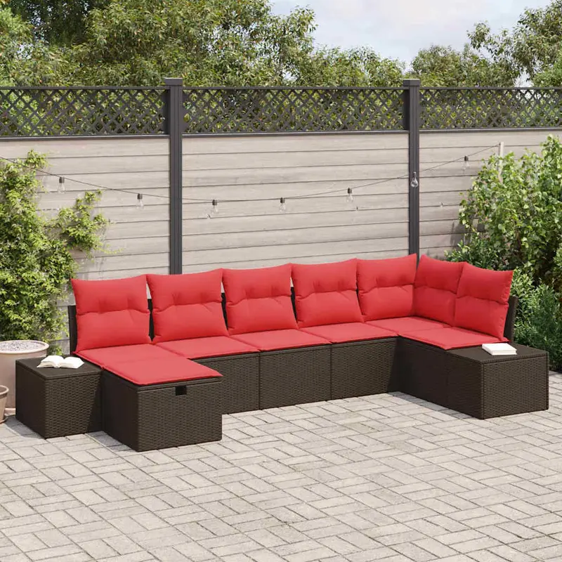 Conjunto de sofá de jardín 7 pcs Marrón ratán sintético