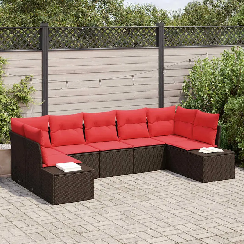 Conjunto de sofá de jardín 7 pcs Marrón ratán sintético