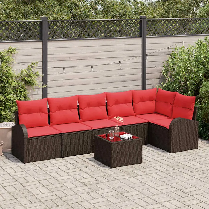 Conjunto de sofá de jardín 7 pcs Marrón ratán sintético