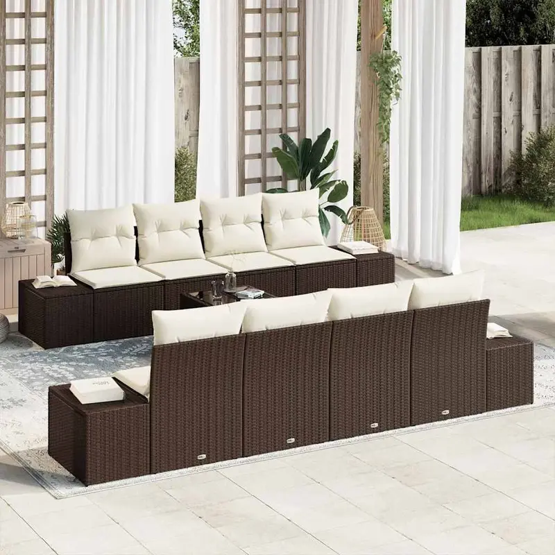 Conjunto de sofá de jardín 7 pcs Marrón y crema ratán sintético