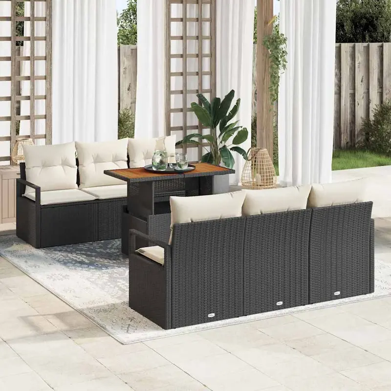 Conjunto de sofá de jardín 7 pcs Negro Poliratán