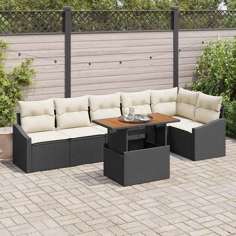 Conjunto de sofá de jardín 7 pcs Negro Poliratán