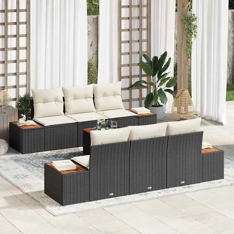 Conjunto de sofá de jardín 7 pcs Negro Poliratán