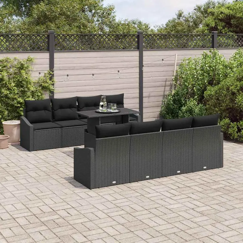 Conjunto de sofá de jardín 7 pcs Negro ratán sintético