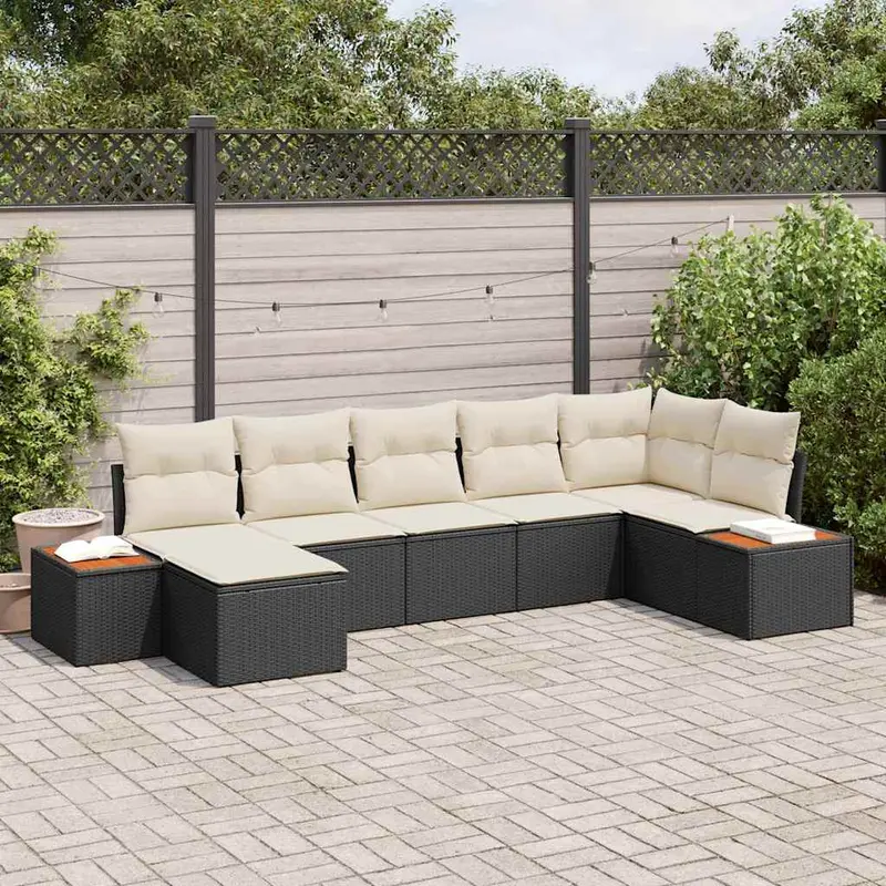 Conjunto de sofá de jardín 7 pcs Negro ratán sintético
