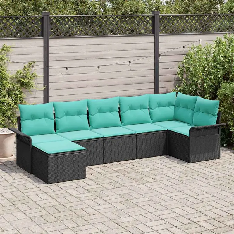Conjunto de sofá de jardín 7 pcs Negro ratán sintético