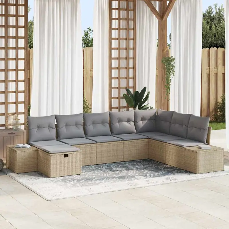 Conjunto de sofá de jardín 8 pcs Beige 55 x 62 x 69 cm