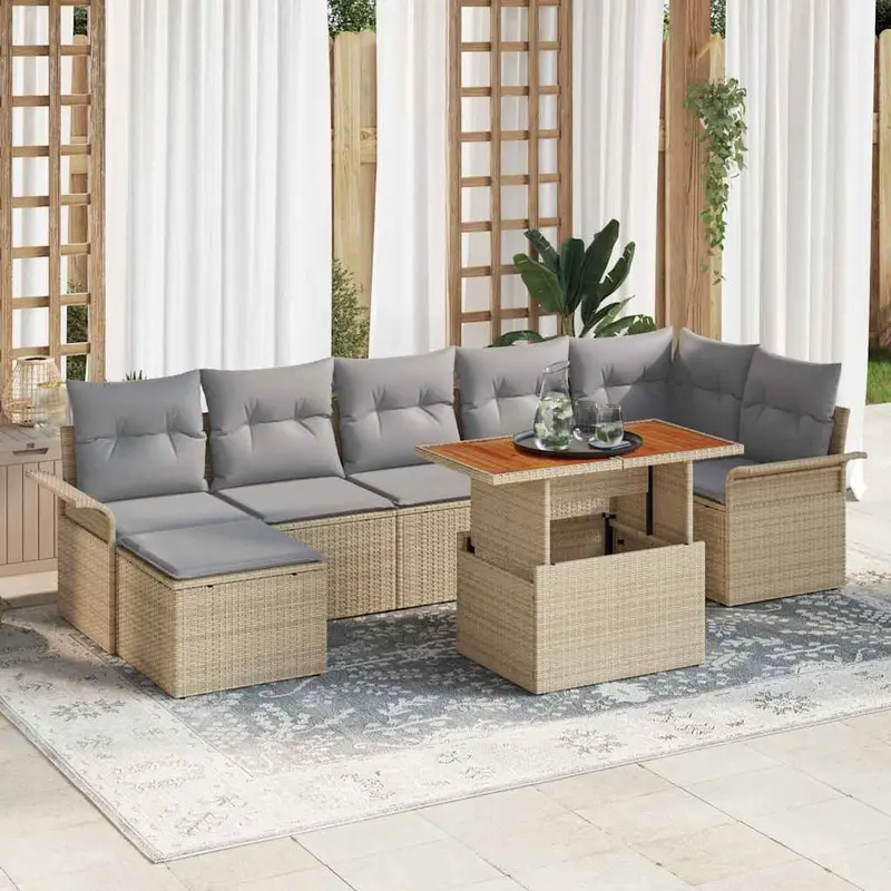 Conjunto de sofá de jardín 8 pcs Beige Poliratán