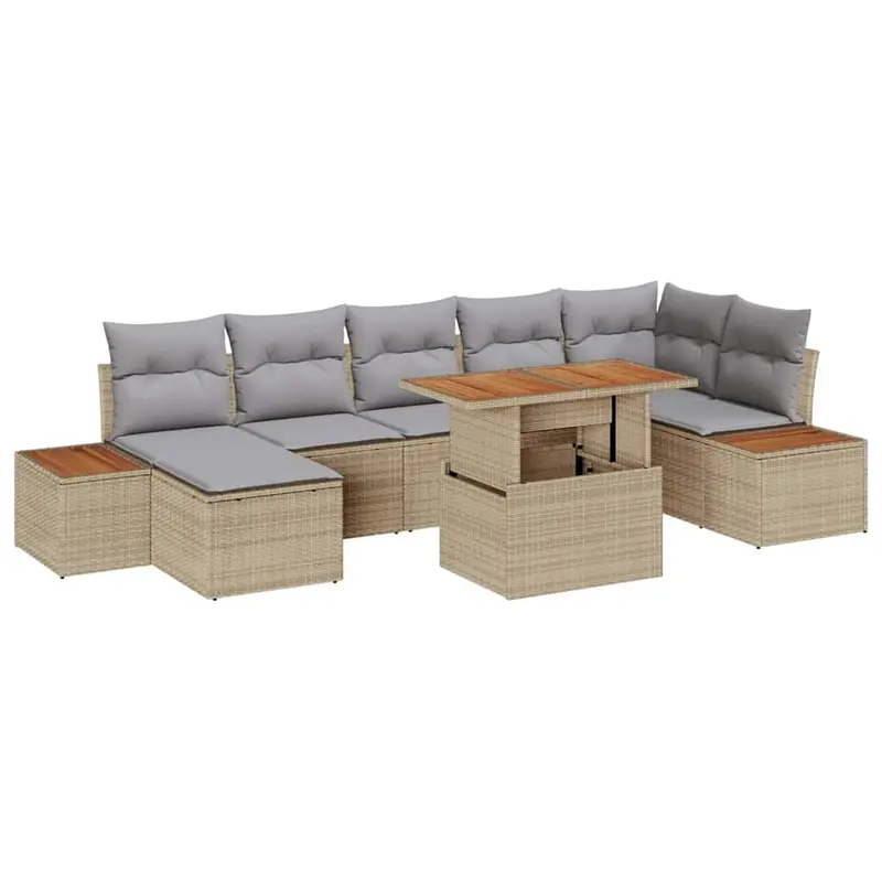 Conjunto de sofá de jardín 8 pcs Beige Poliratán