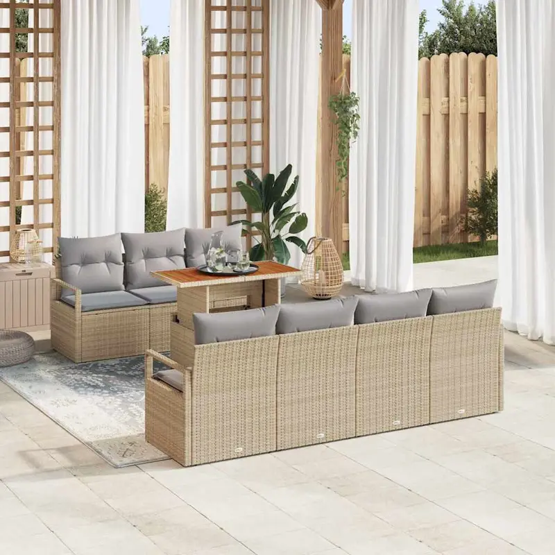 Conjunto de sofá de jardín 8 pcs Beige Poliratán