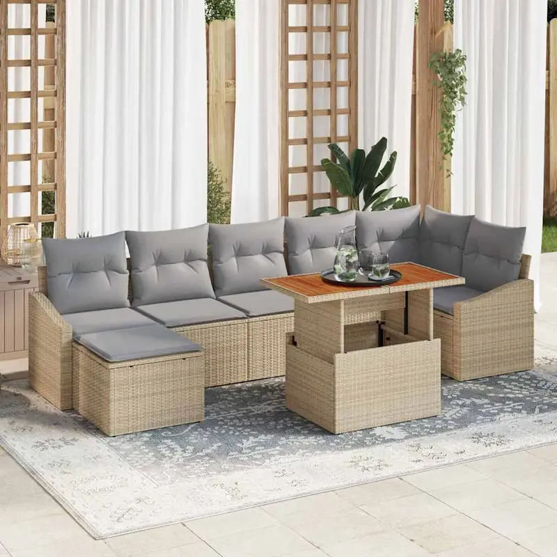 Conjunto de sofá de jardín 8 pcs Beige Poliratán