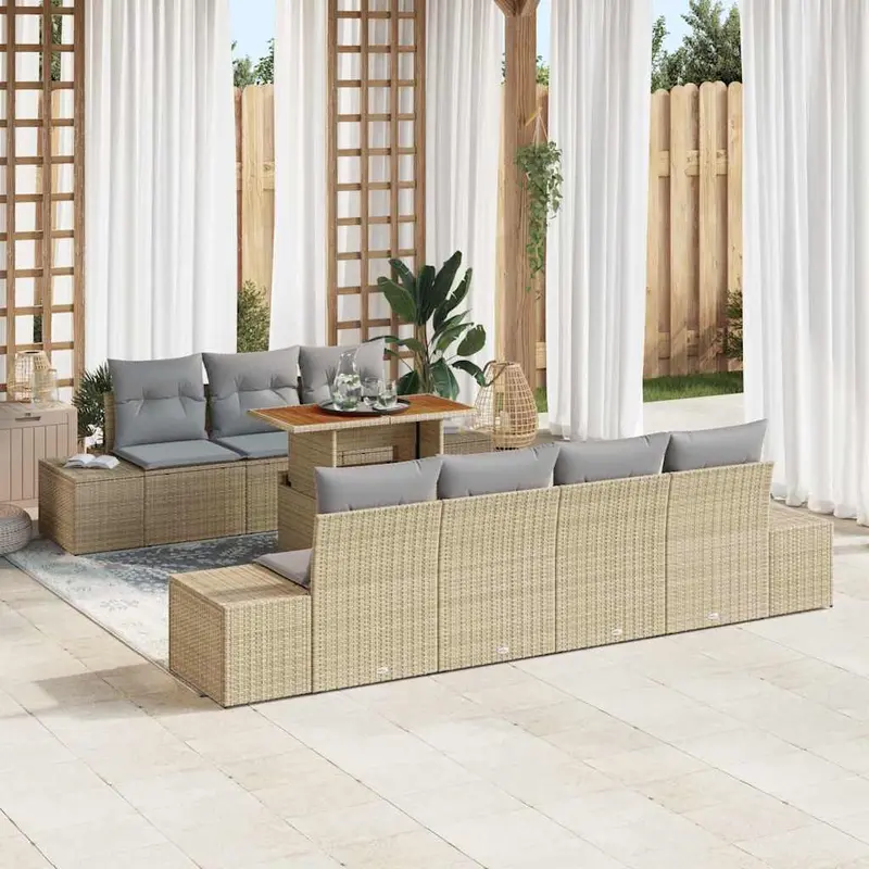 Conjunto de sofá de jardín 8 pcs Beige Poliratán