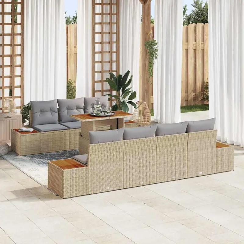 Conjunto de sofá de jardín 8 pcs Beige Poliratán