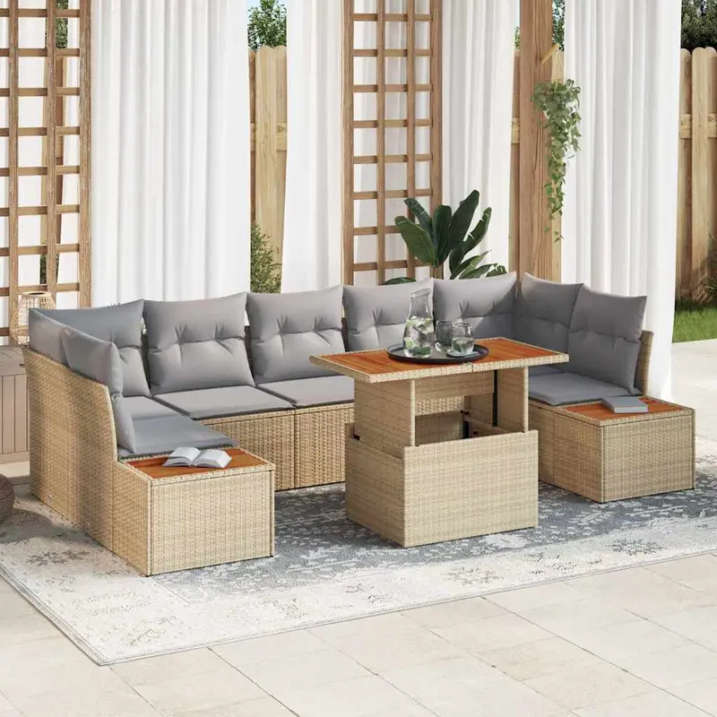 Conjunto de sofá de jardín 8 pcs Beige Poliratán
