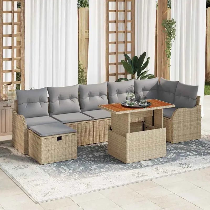 Conjunto de sofá de jardín 8 pcs Beige Poliratán