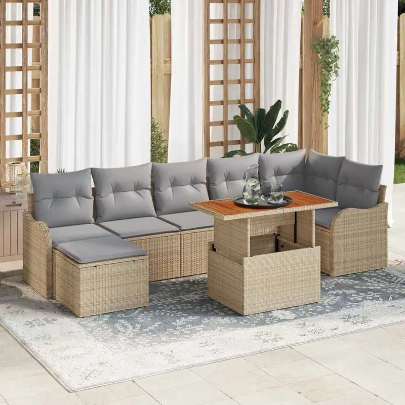 Conjunto de sofá de jardín 8 pcs Beige Poliratán