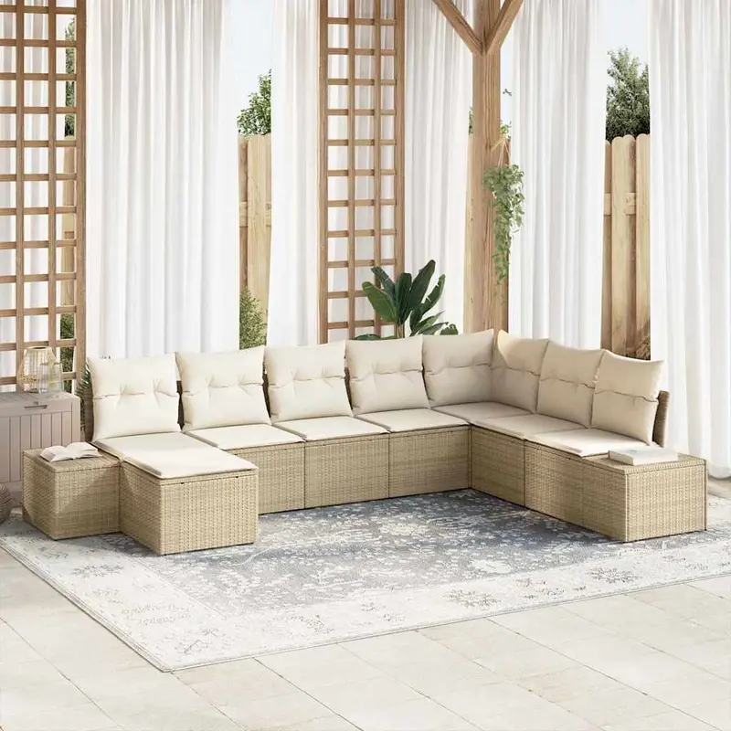 Conjunto de sofá de jardín 8 pcs Beige ratán sintético