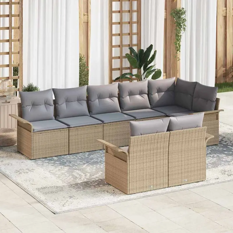 Conjunto de sofá de jardín 8 pcs Beige ratán sintético