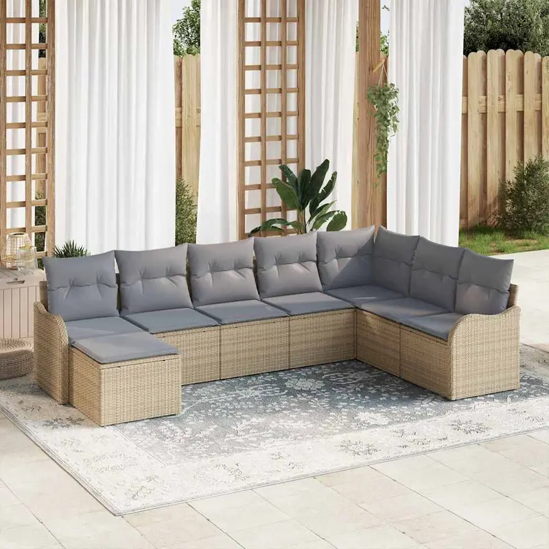 Conjunto de sofá de jardín 8 pcs Beige ratán sintético