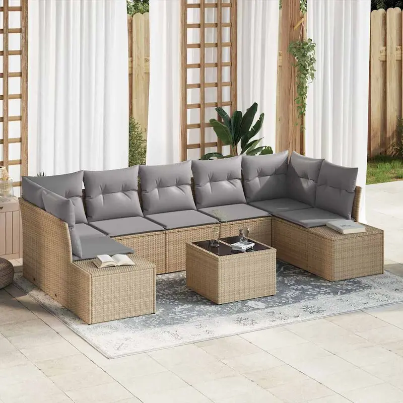 Conjunto de sofá de jardín 8 pcs Beige ratán sintético