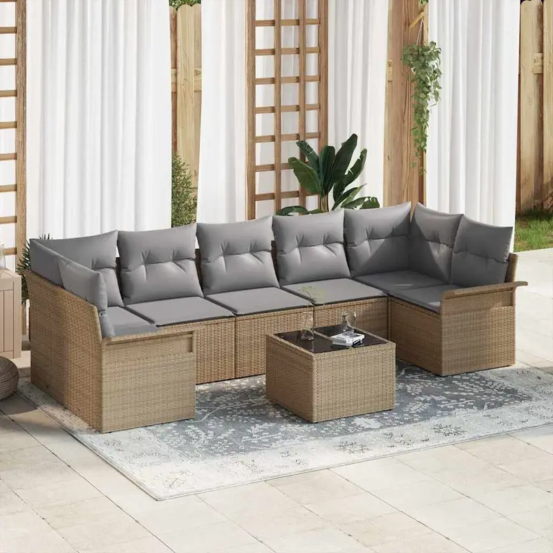 Conjunto de sofá de jardín 8 pcs Beige ratán sintético