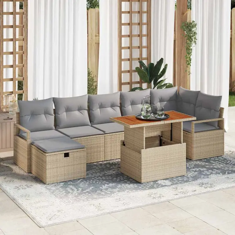 Conjunto de sofá de jardín 8 pcs Beige ratán sintético
