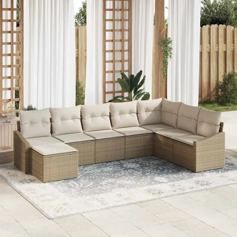 Conjunto de sofá de jardín 8 pcs Beige y Crema ratán sintético