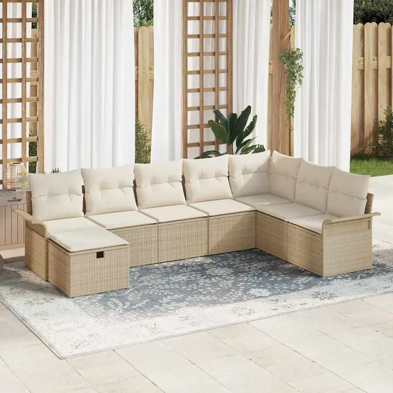 Conjunto de sofá de jardín 8 pcs Beige y Crema ratán sintético