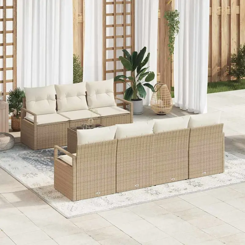 Conjunto de sofá de jardín 8 pcs Beige y Crema ratán sintético
