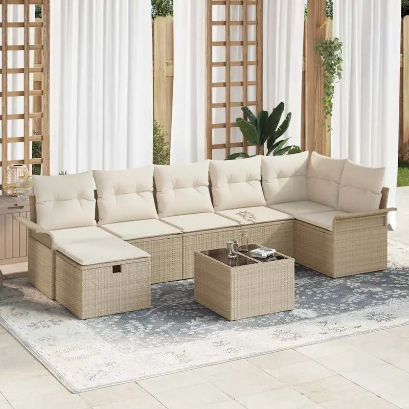 Conjunto de sofá de jardín 8 pcs Beige y Crema ratán sintético
