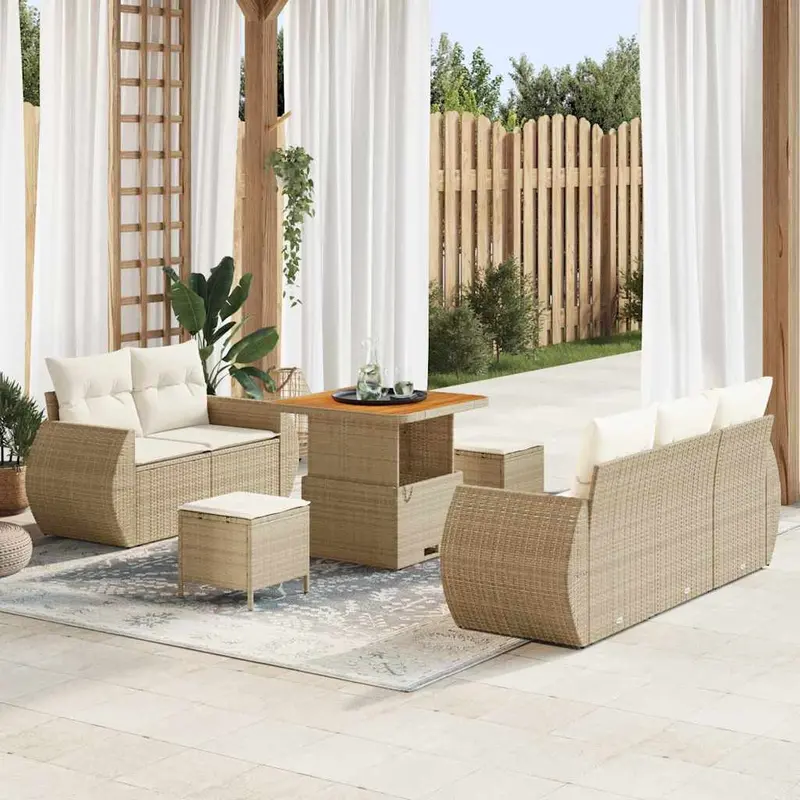 Conjunto de sofá de jardín 8 pcs Beige y Crema ratán sintético