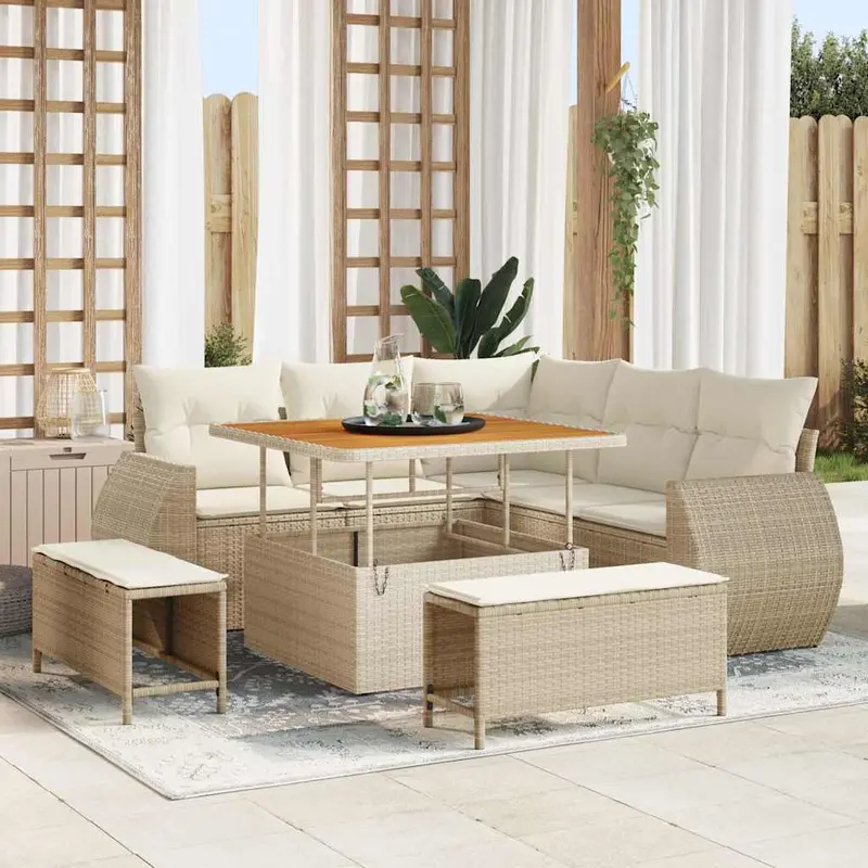 Conjunto de sofá de jardín 8 pcs Beige y Crema ratán sintético
