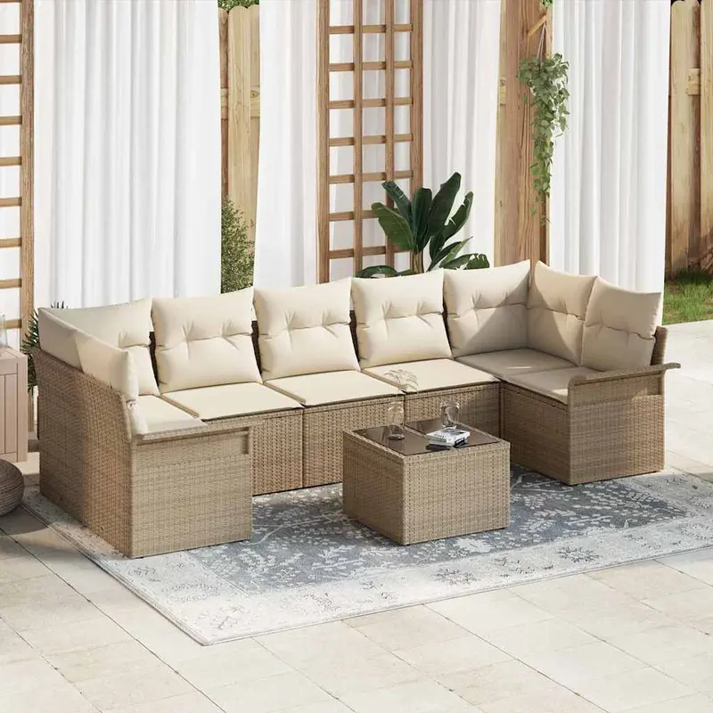 Conjunto de sofá de jardín 8 pcs Beige y Crema ratán sintético