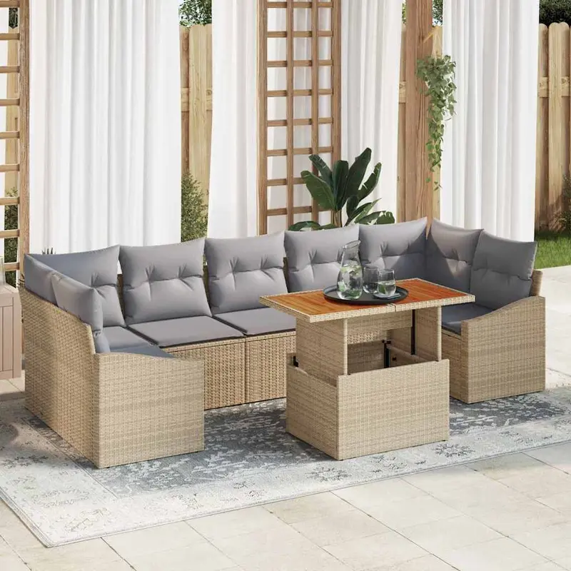 Conjunto de sofá de jardín 8 pcs Beige y Gris Claro