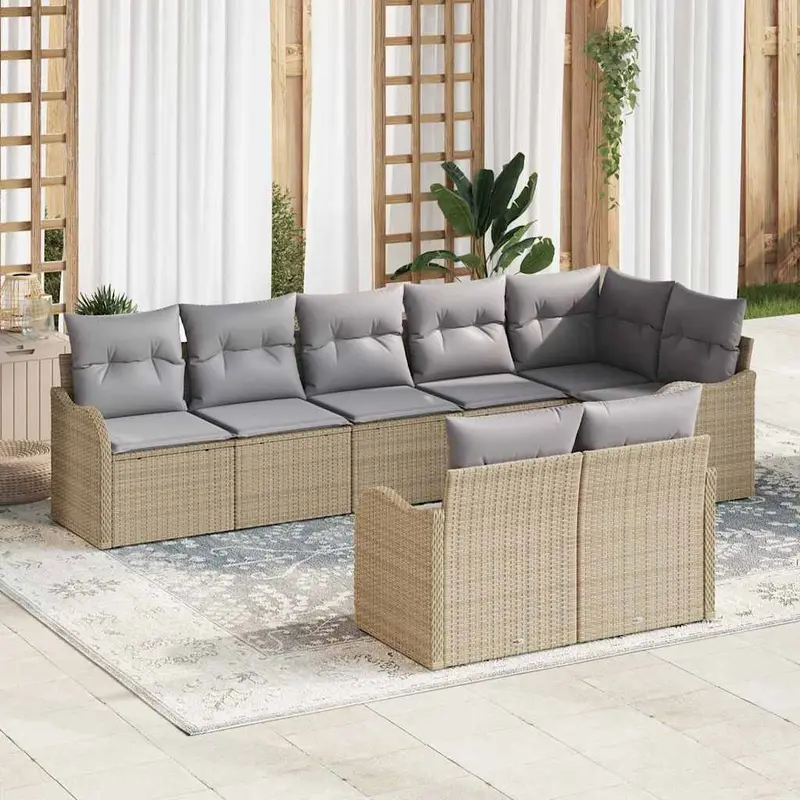 Conjunto de sofá de jardín 8 pcs Beige y Gris Claro