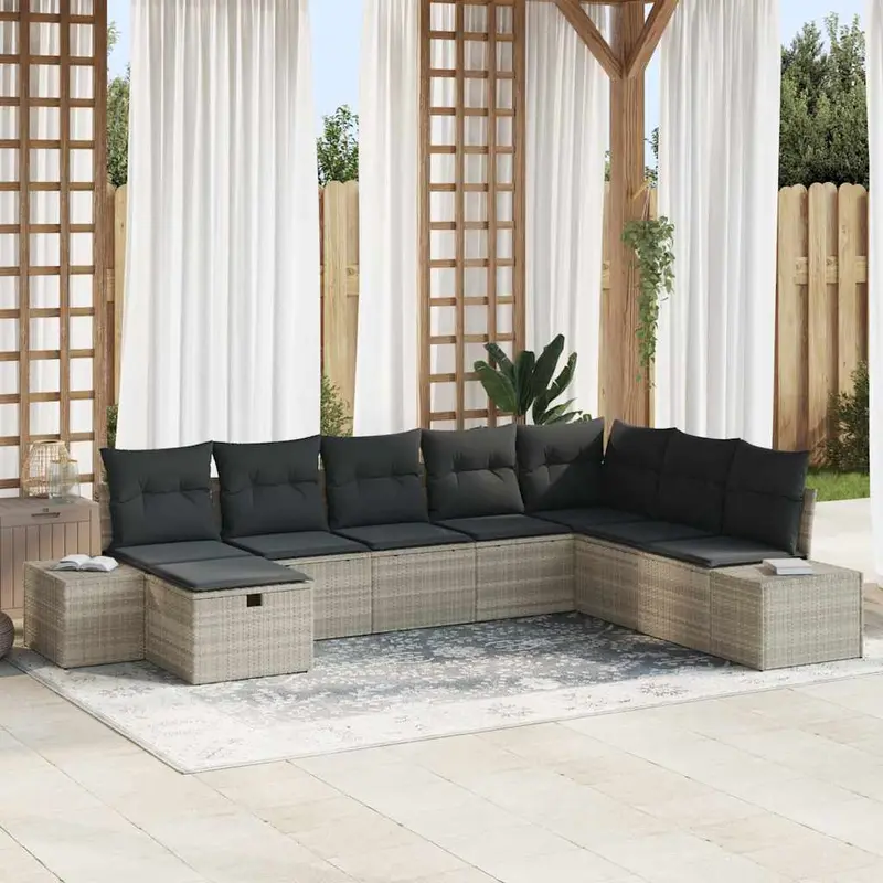 Conjunto de sofá de jardín 8 pcs Gris claro Poliratán