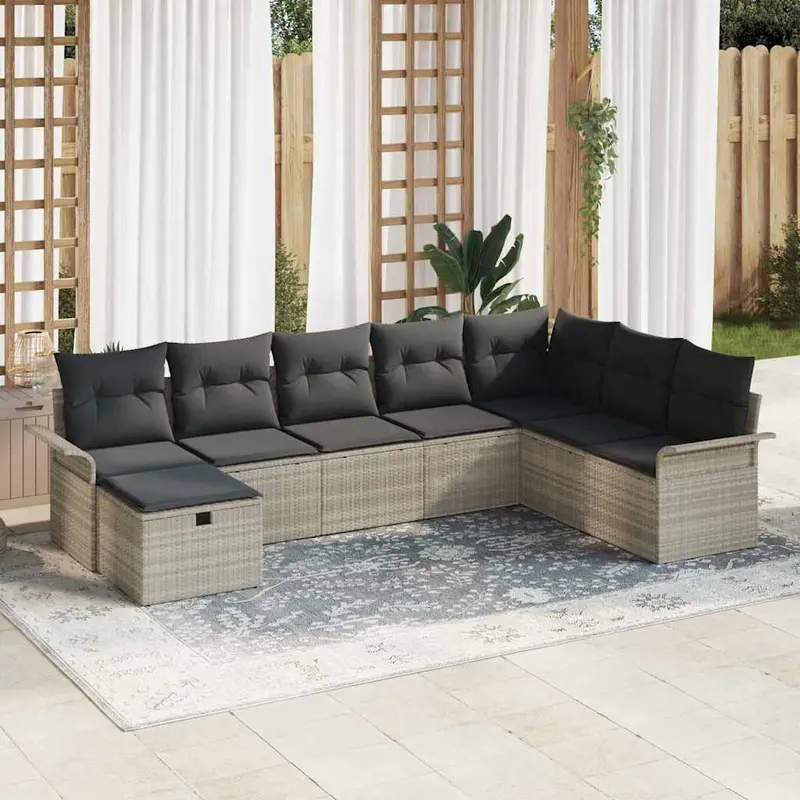 Conjunto de sofá de jardín 8 pcs Gris Claro ratán sintético