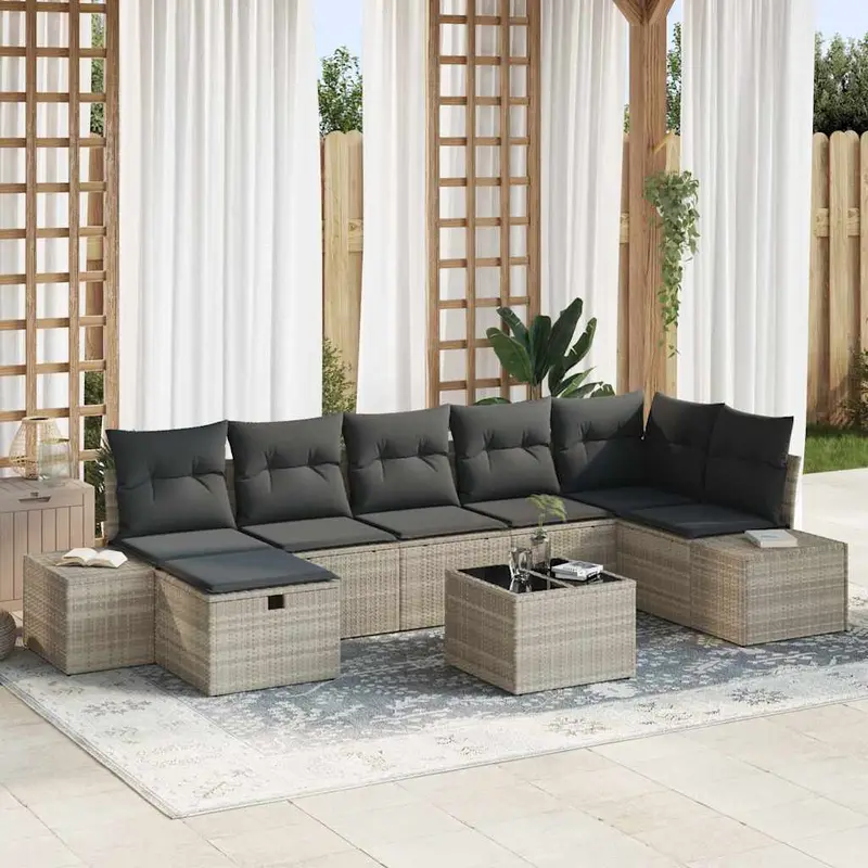 Conjunto de sofá de jardín 8 pcs Gris Claro ratán sintético