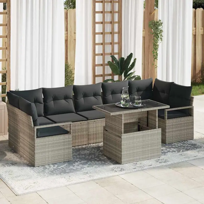 Conjunto de sofá de jardín 8 pcs Gris claro ratán sintético