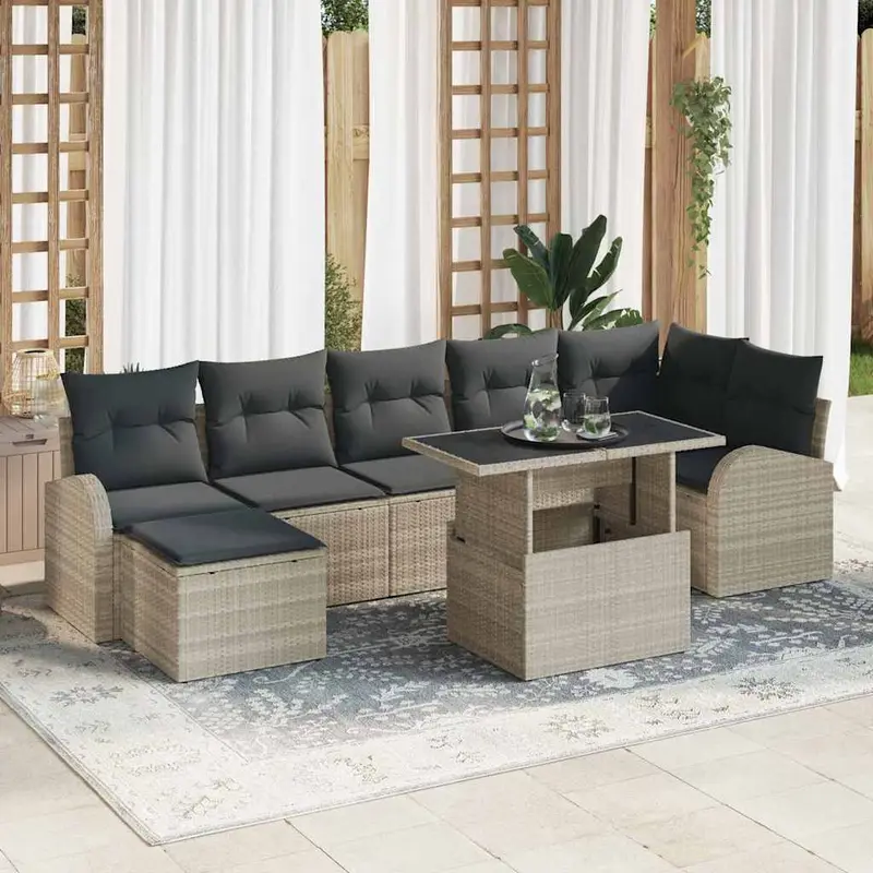 Conjunto de sofá de jardín 8 pcs Gris Claro ratán sintético